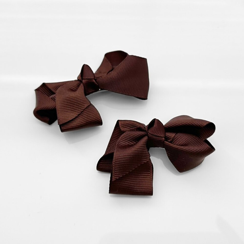Set of 2 Pretty Girls Hair Bows Grosgrain Ribbon Hair Clips Kids Accessory Brown - Picture 2 of 5